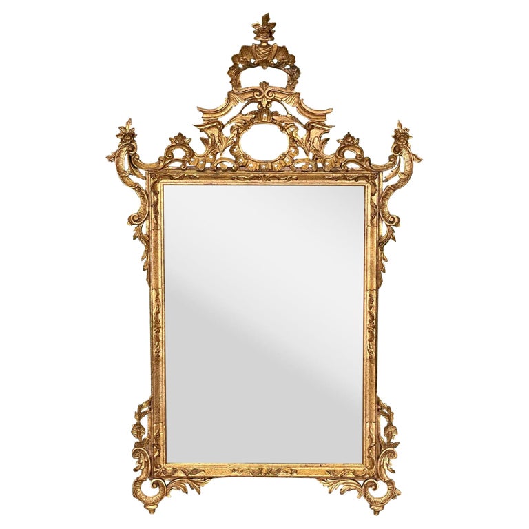 Italian Rococo Giltwood Hand Carved Wall Mirror For Sale at 1stDibs