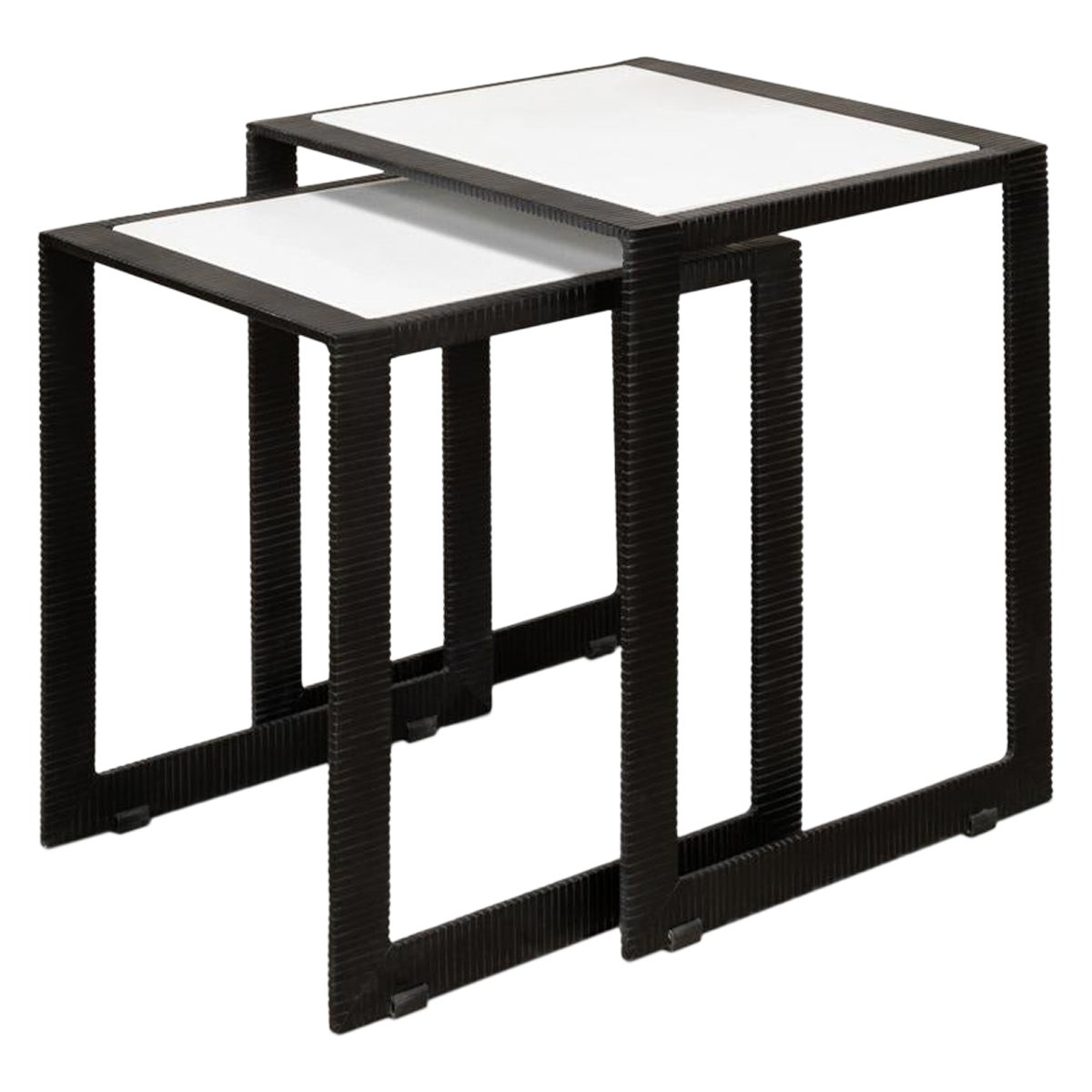 Set of 3 MidCentury Modern Chrome and Glass Top Nesting End Tables For