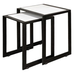 Set of Two Modern Marble Top Iron Nesting Tables