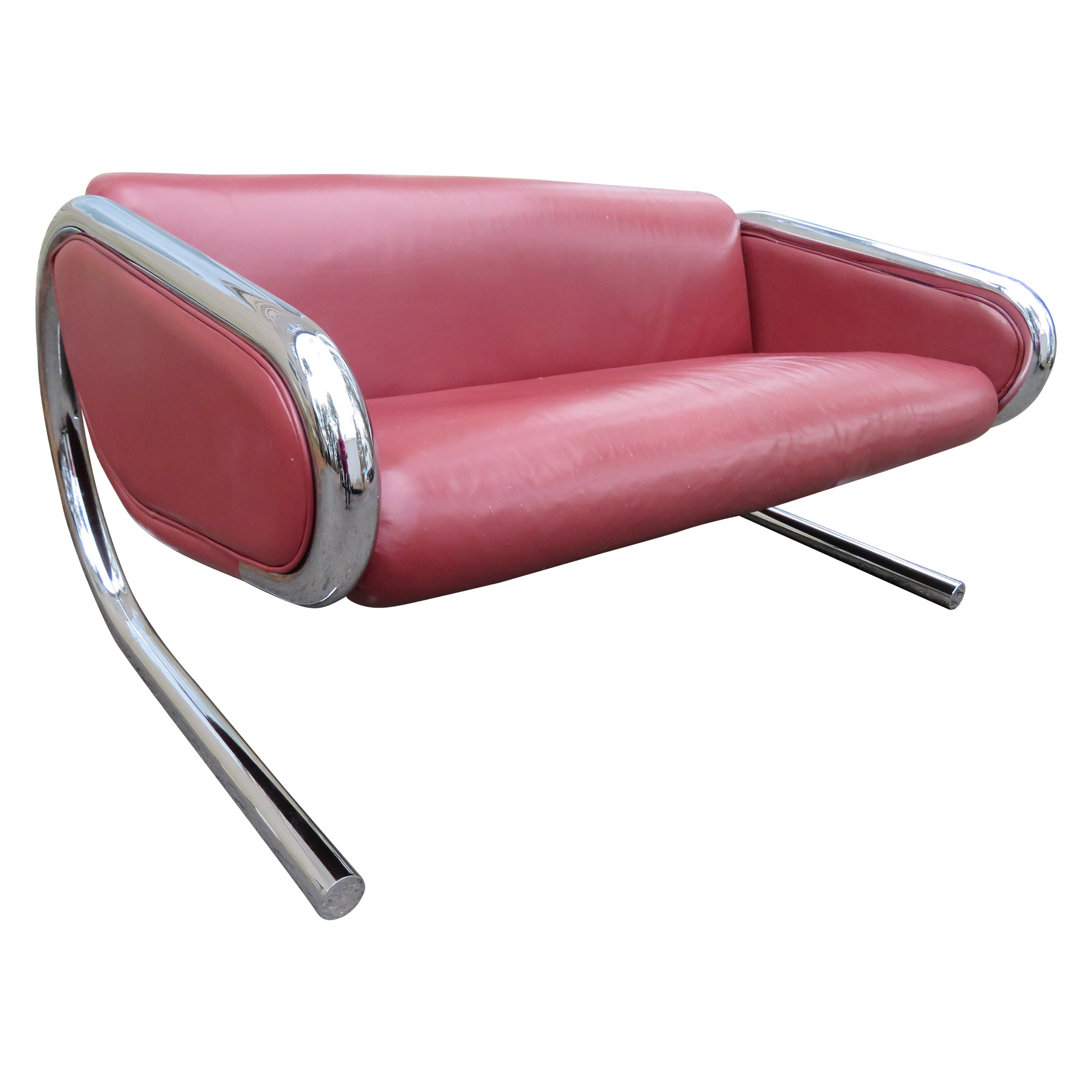 Sensational Roger Sprunger Thick Chrome Tube Loveseat Settee Mid-century Modern