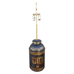 19th Century Parcel Gilt  and Ebonized  Weighted Tea Canister Dual Lights Lamp