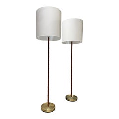 Pair of brass and leather floor lamps Falkenberg Sweden 1970