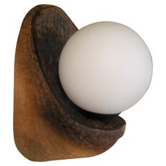 Vintage Organic Modern White Satin Glass Globe W. Pottery Body Rustic Wall Light, 1970s