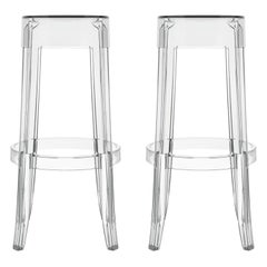 Set of 2 Kartell Charles Ghost Large Stools in Chrystal by Philippe Starck