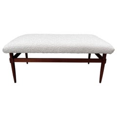  Vintage Teak and Boucle Bench