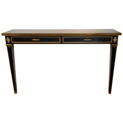 French Maison Jansen Louis XVI Style Lacquered Console Table with Bronze Detail