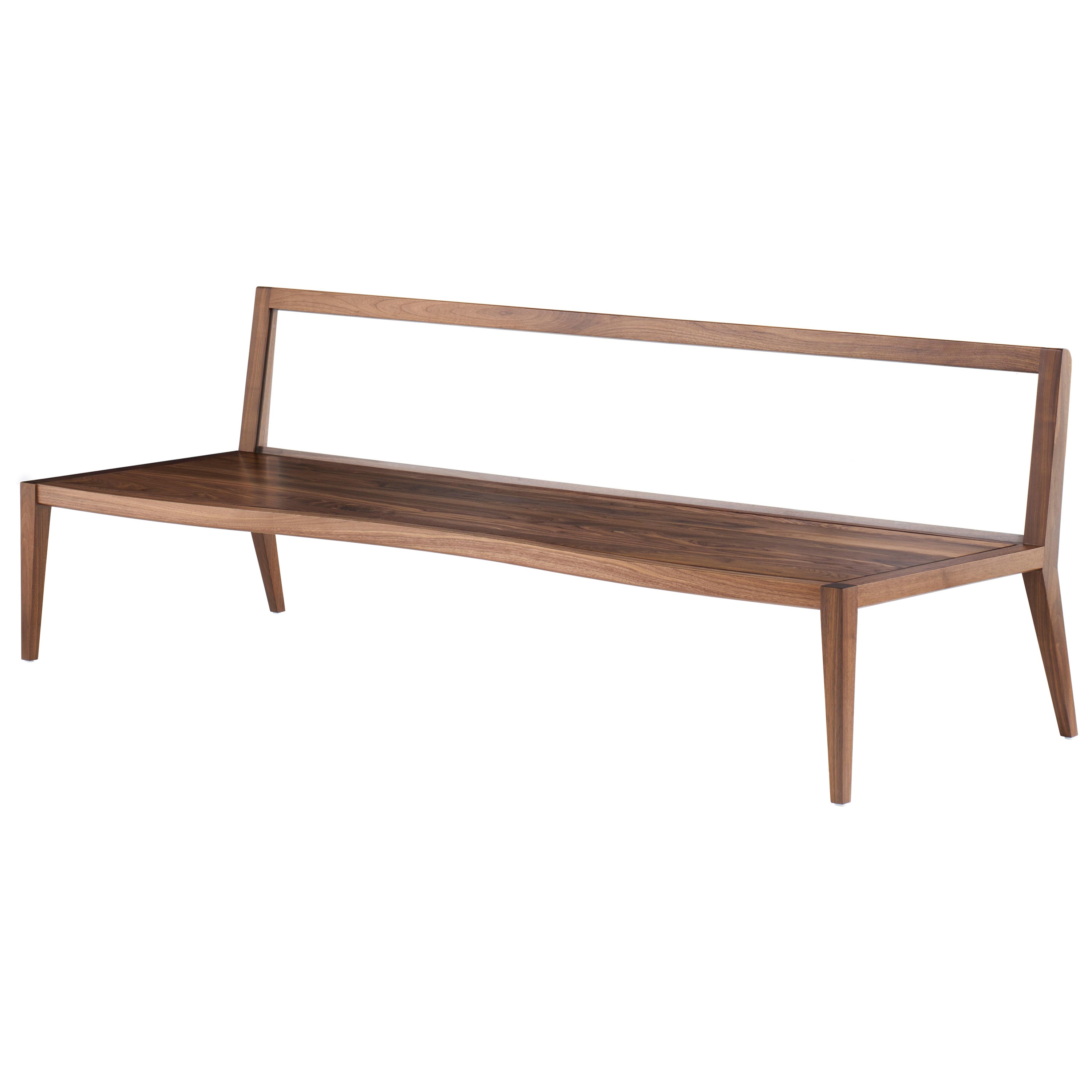 Wood Float Bench, Walnut and Acrylic Sofa For Sale
