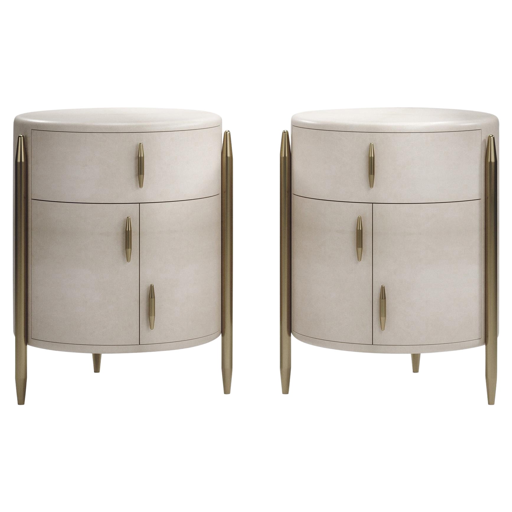 Pair of Parchment Night Stands with Brass Accents by Kifu Paris