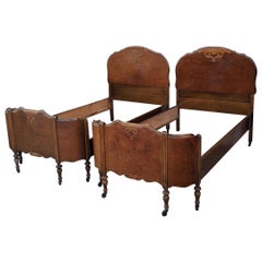 Used Walnut French Curved Footboard Twin Beds, a Pair
