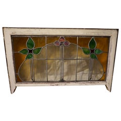 Used Large Arts & Crafts Stained Glass Window with Floral Theme
