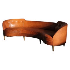 Edward Wormley Cognac Leather "Oasis" Curved Sofa for Dunbar, 1950s