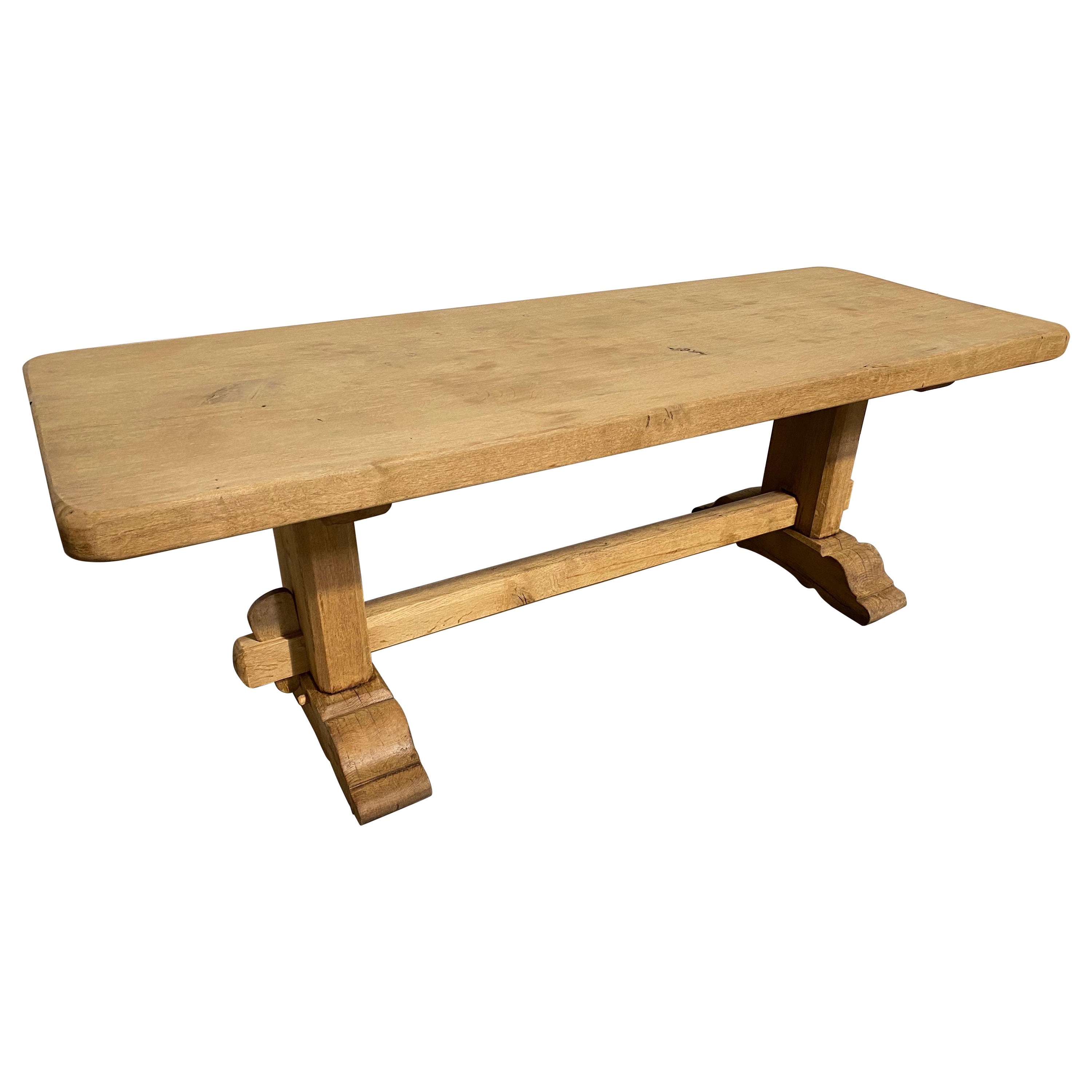French Bleached Oak Farmhouse Dining Table For Sale