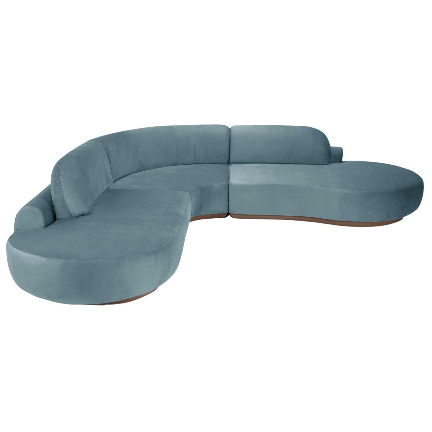 Naked Curved Sectional Sofa, 3 Piece with Beech Ash-056-5 and Paris Dark Blue For Sale