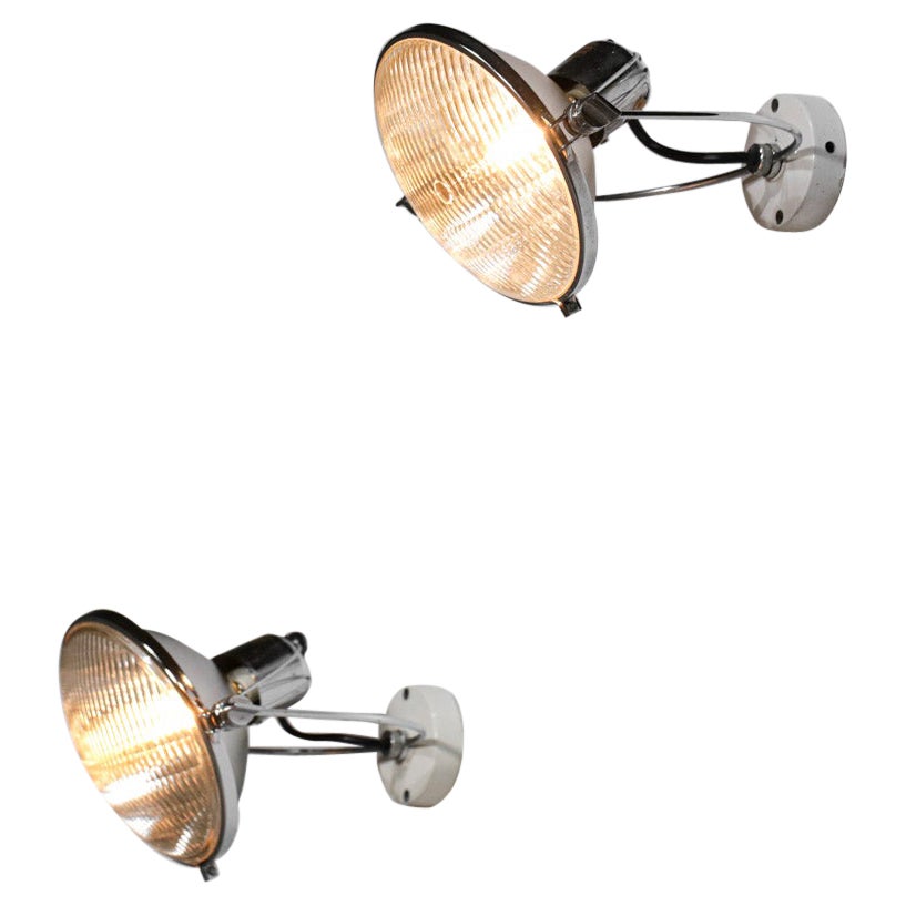 Pair of italian sconces 60's style Achille Castiglioni glass and chromed metal 