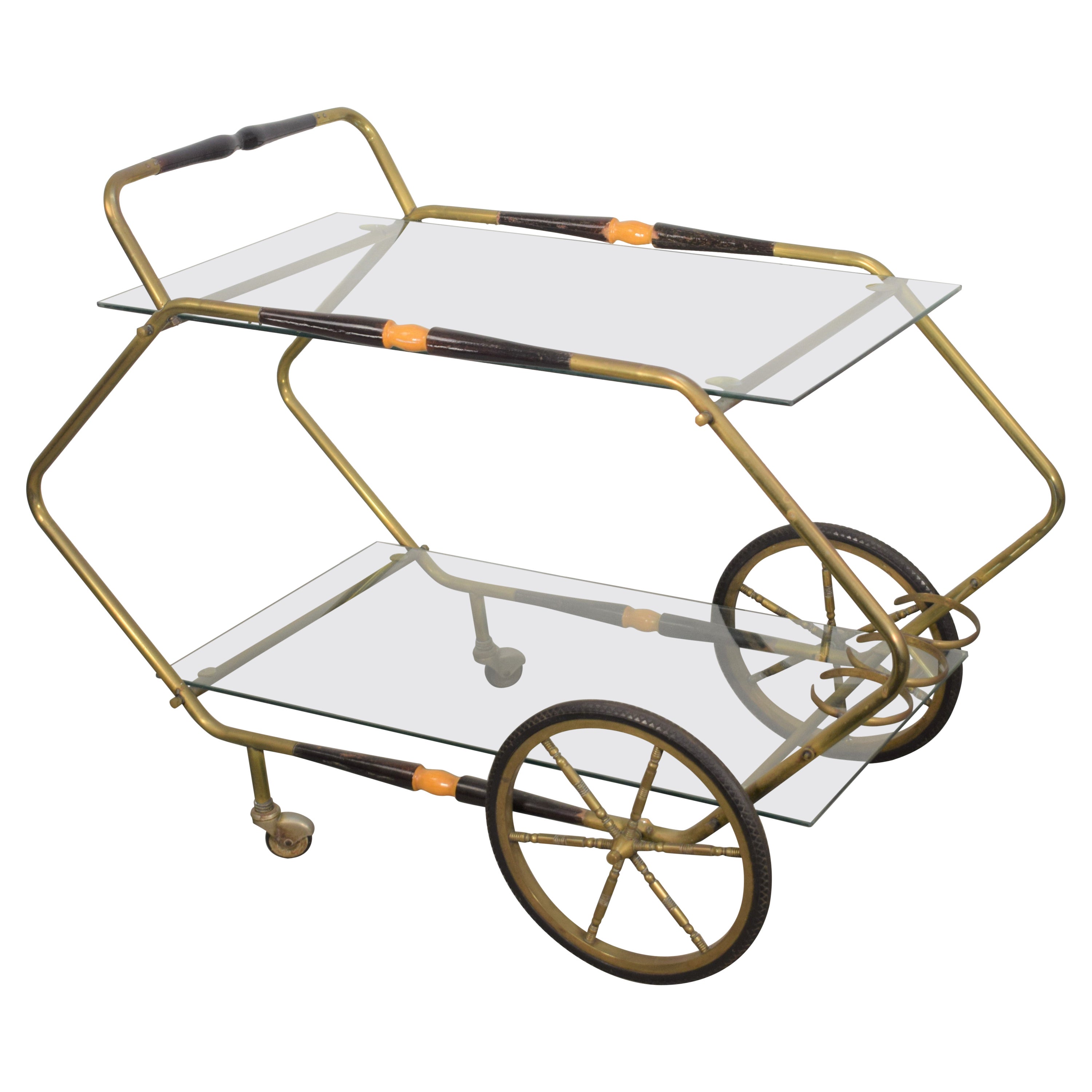 Exquisite Italian Marquetry Wood and Brass Bar Cart at 1stDibs