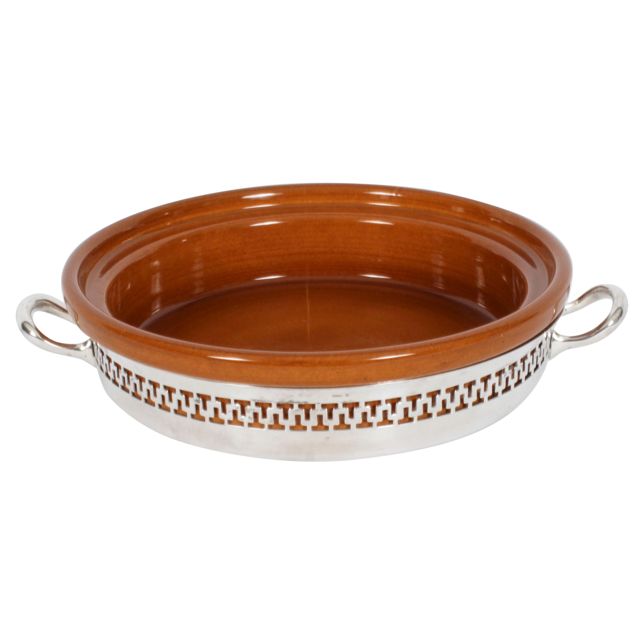 Antique Silver Plate and Terracotta Serving Dish by Wiskemann, 1920s