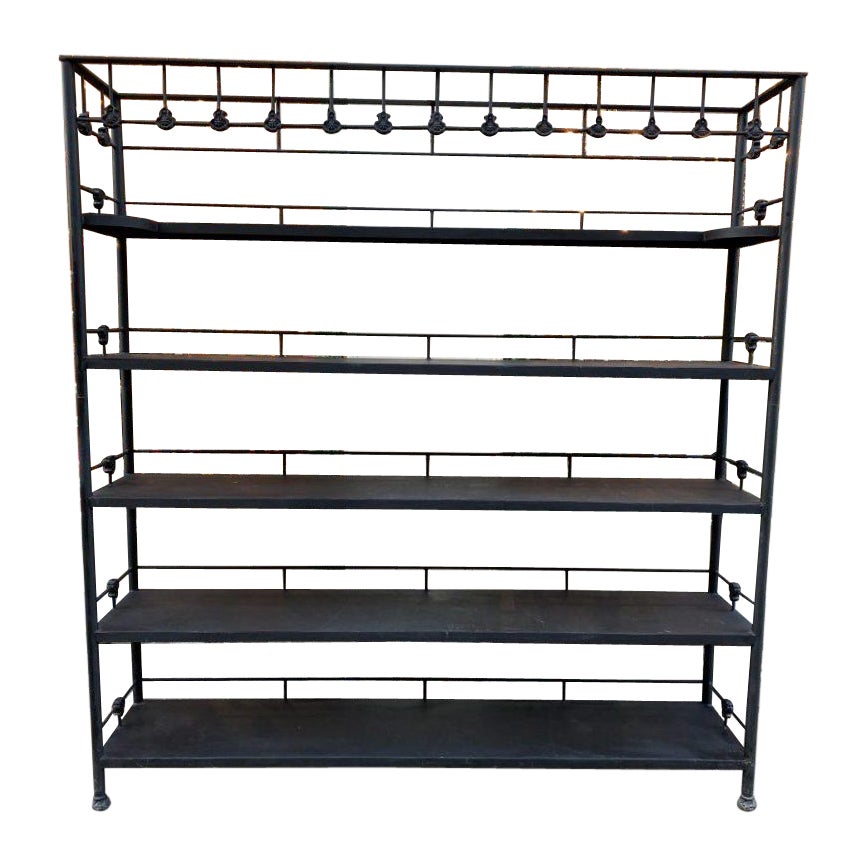 Handsome Large Black Iron Shelving Unit-Early 20th Century
