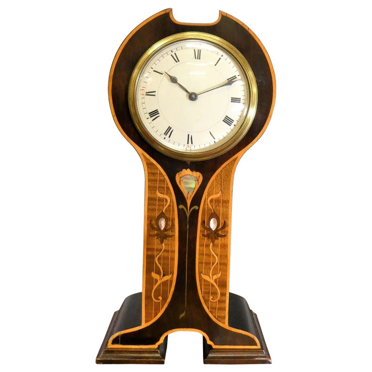 Inlaid Mahogany Balloon Mantel Clock For Sale at 1stDibs