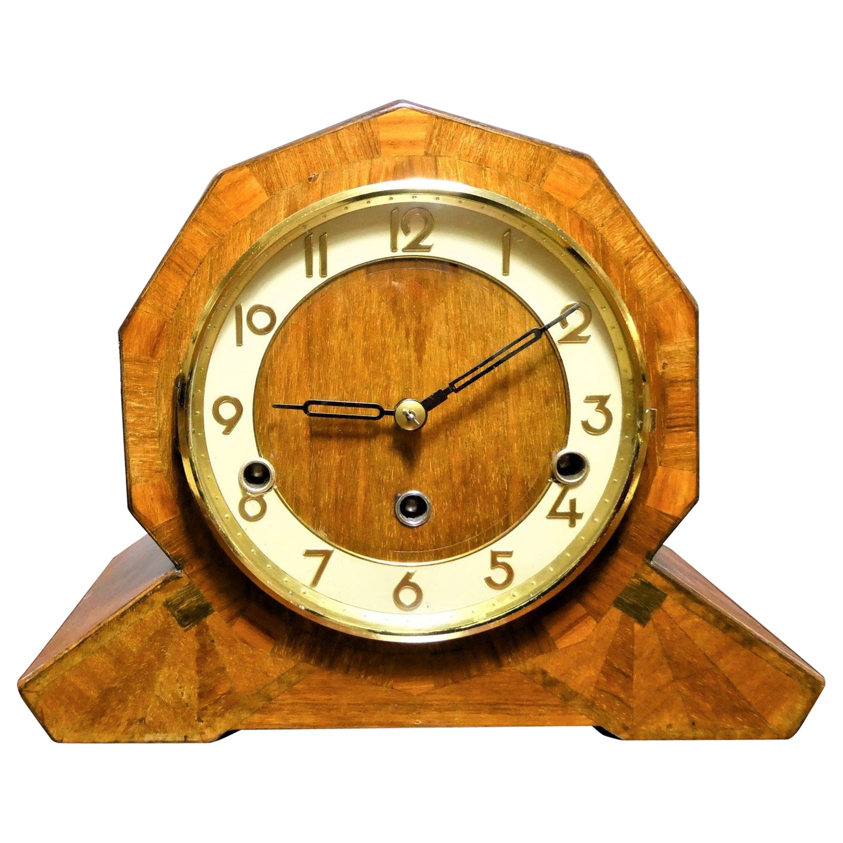 Art Deco Oak Westminster Chiming Mantel Clock For Sale