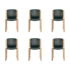 Set of Six Joe Colombo 'Chair 300' Wood and Sørensen Leather by Karakter