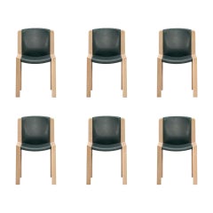 Sechser-Set Joe Colombo ''Chair 300'' aus Holz und Sørensen-Leder von Karakter