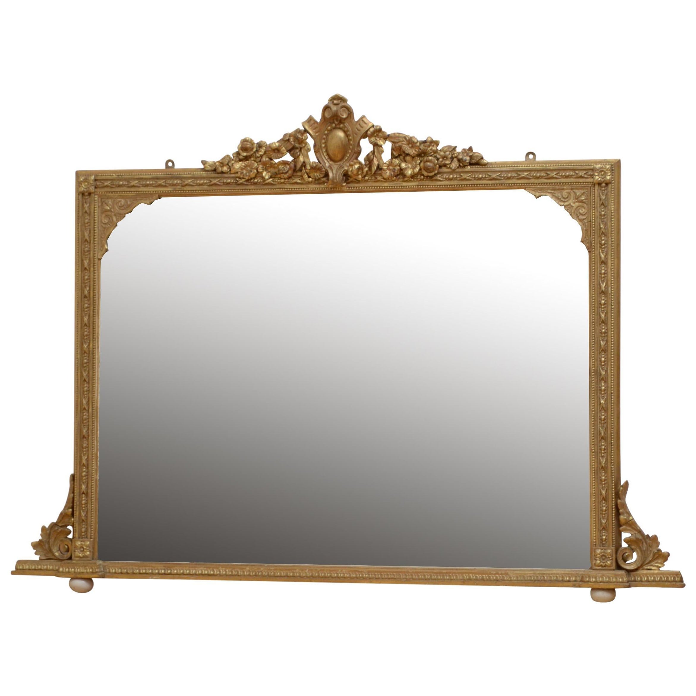 Viktorianischer Übermantel-Spiegel aus vergoldetem Holz H98cm im Angebot