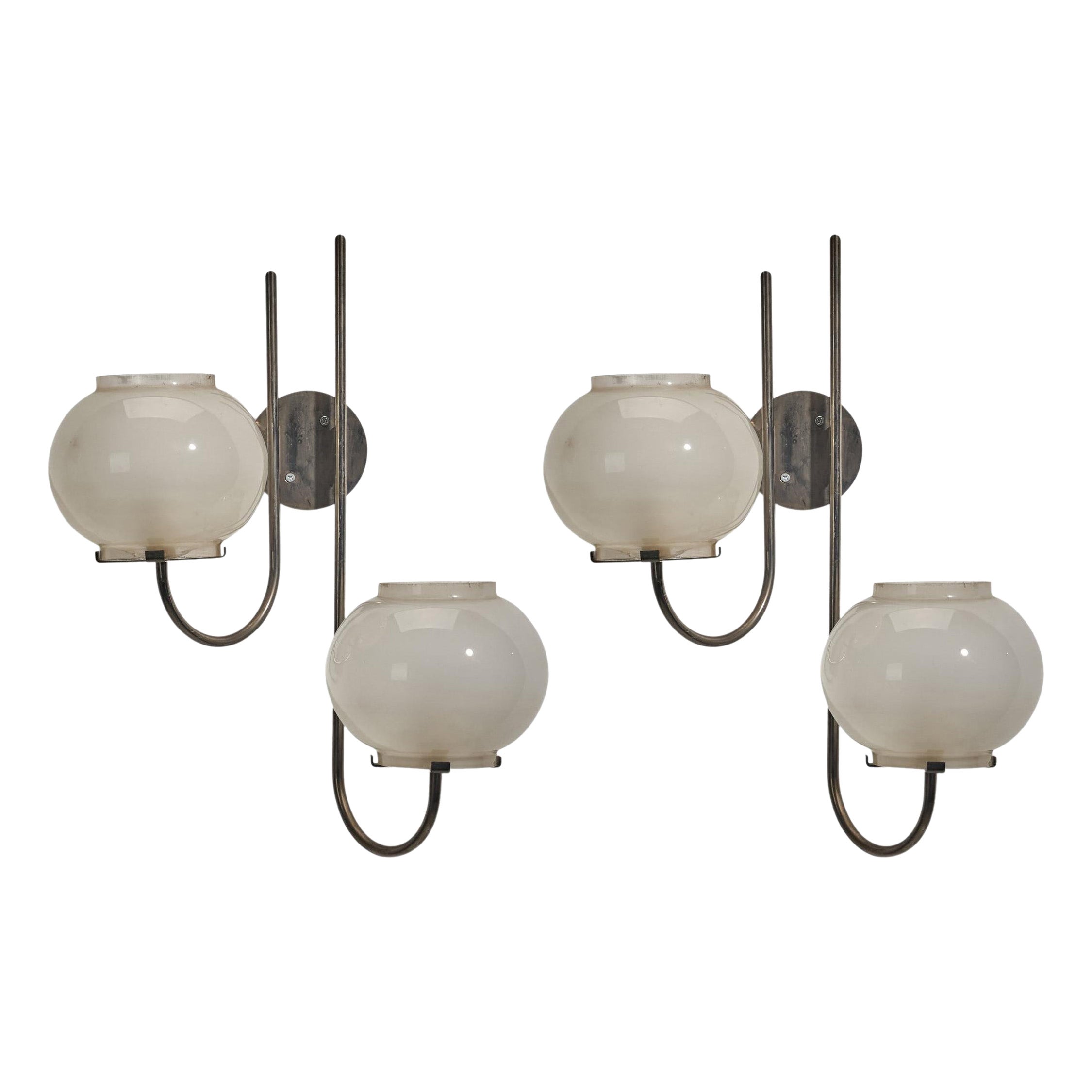 Tito Agnoli, Sconces, Metal, Glass, O-Luce, Italy, 1961 For Sale