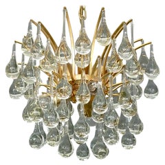 Vintage Murano Glass Drop Chandelier Sputnik Gilt Brass Palme Lamp 1960s Venini Style