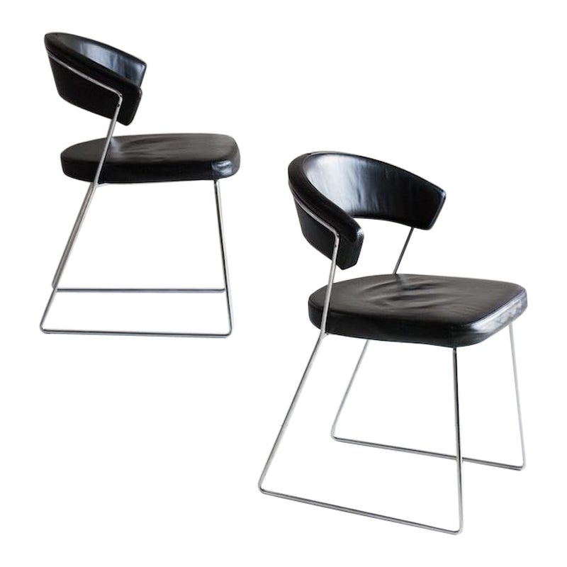 Leather chrome New York chairs by Lupo Design for Calligaris