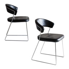 Vintage Leather chrome New York chairs by Lupo Design for Calligaris