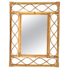 Midcentury Rectangular Wall Mirror in Bamboo and Rattan, Italy 1960s