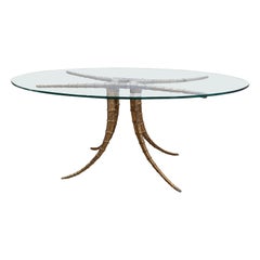 Tavolo da pranzo / centro tavola in ottone francese Horn firmato da Alain Chervet
