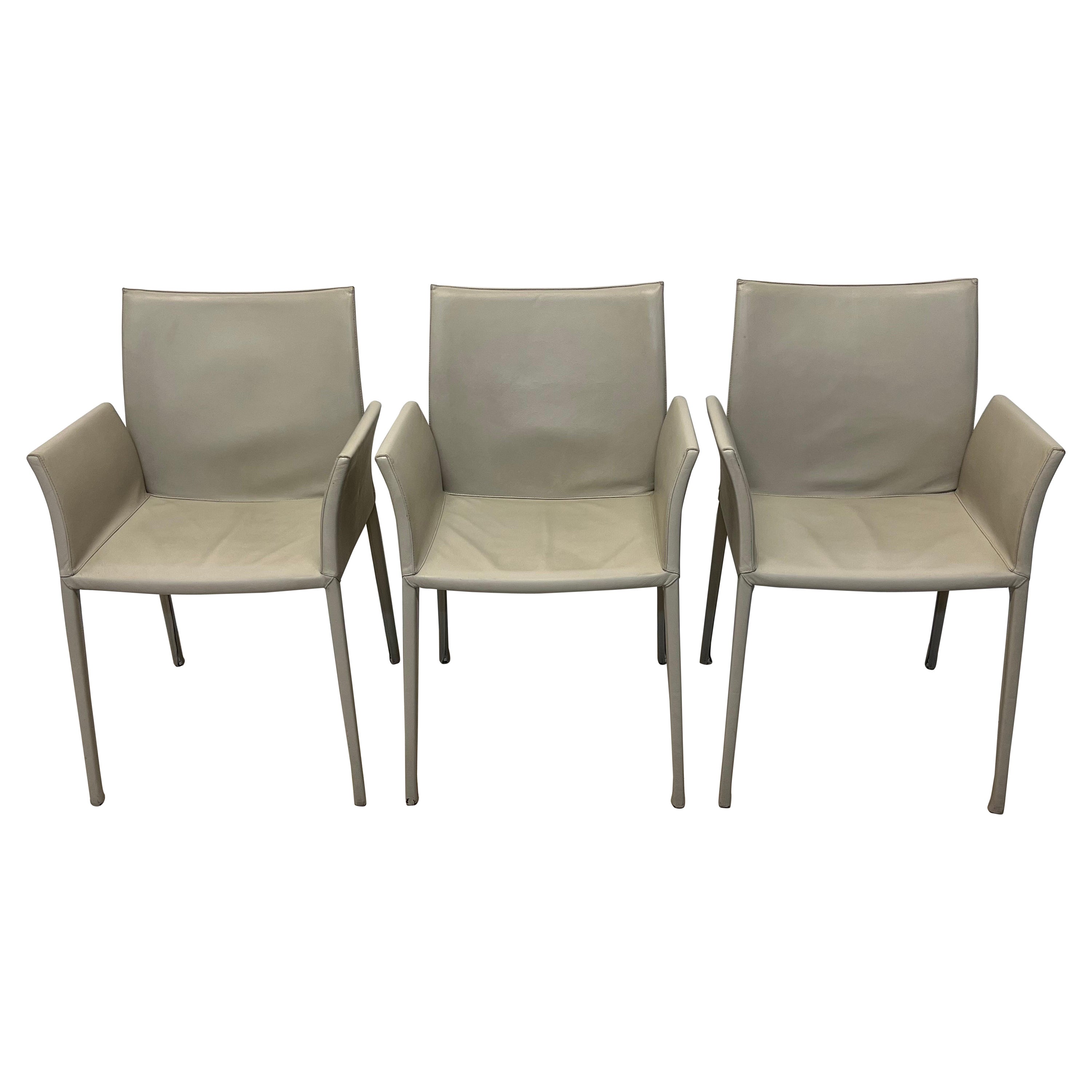  Roberto Barbieri Lea Leather Dining Arm Chairs for Zanotta, Set of Three For Sale