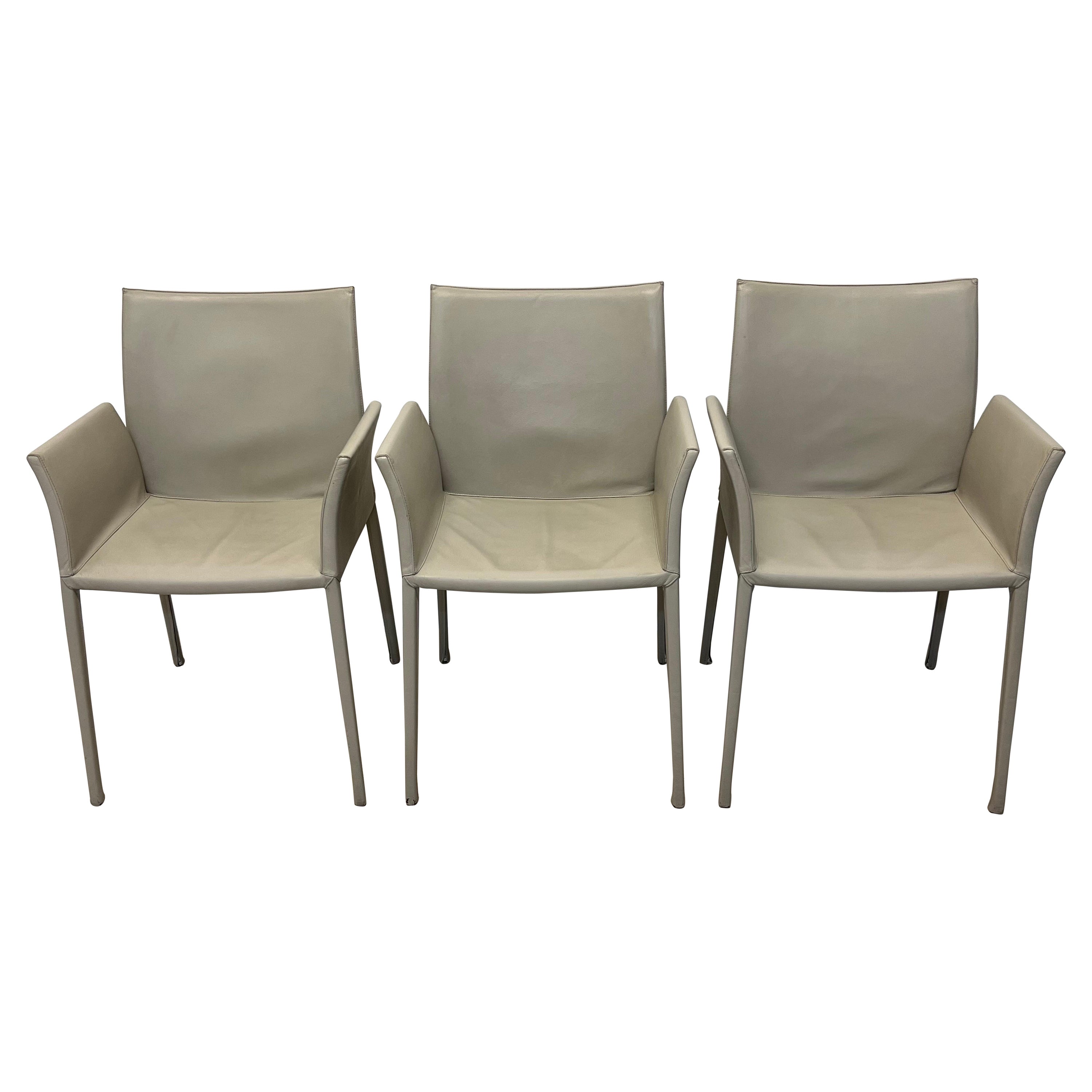 Roberto Barbieri Lea Leather Dining Arm Chairs for Zanotta, Set of Three
