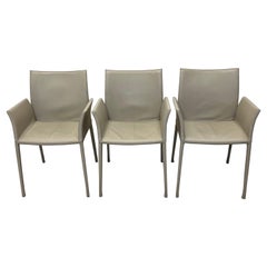 Used  Roberto Barbieri Lea Leather Dining Arm Chairs for Zanotta, Set of Three