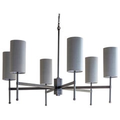 Contemporary Bronze Stem Chandelier with Birch Silk Shades by Tigermoth Lighting