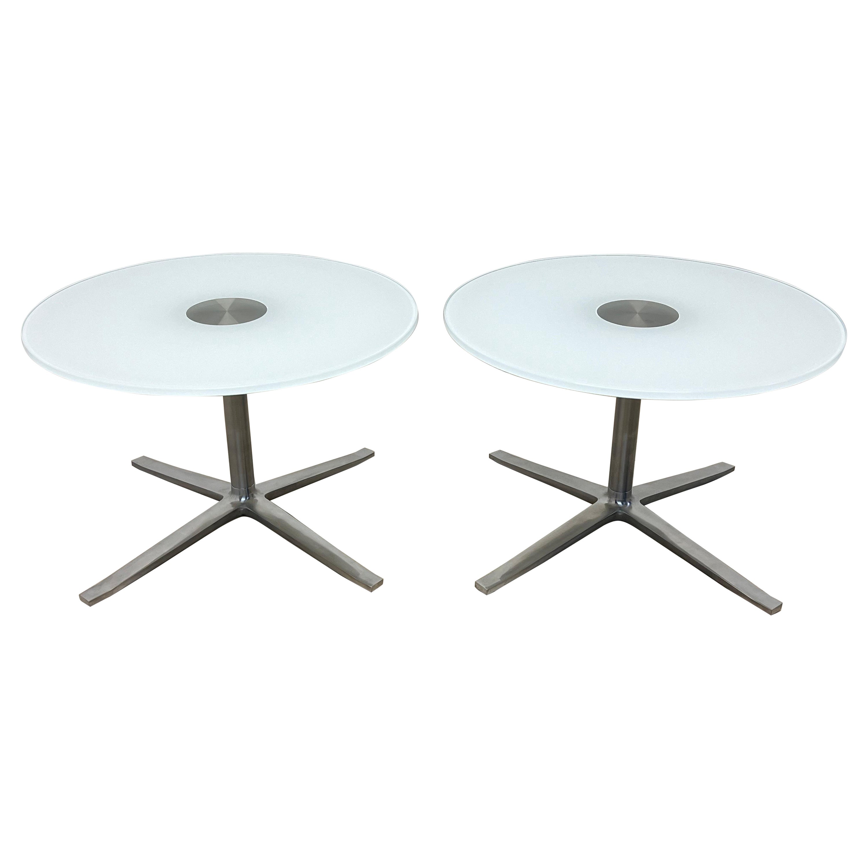 Pearson Lloyd Bob's Side Tables With Round Glass Tops for Coalesse, a Pair For Sale