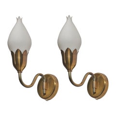 Fog & Mørup, Sconces, Brass, Glass, Denmark, 1950s 