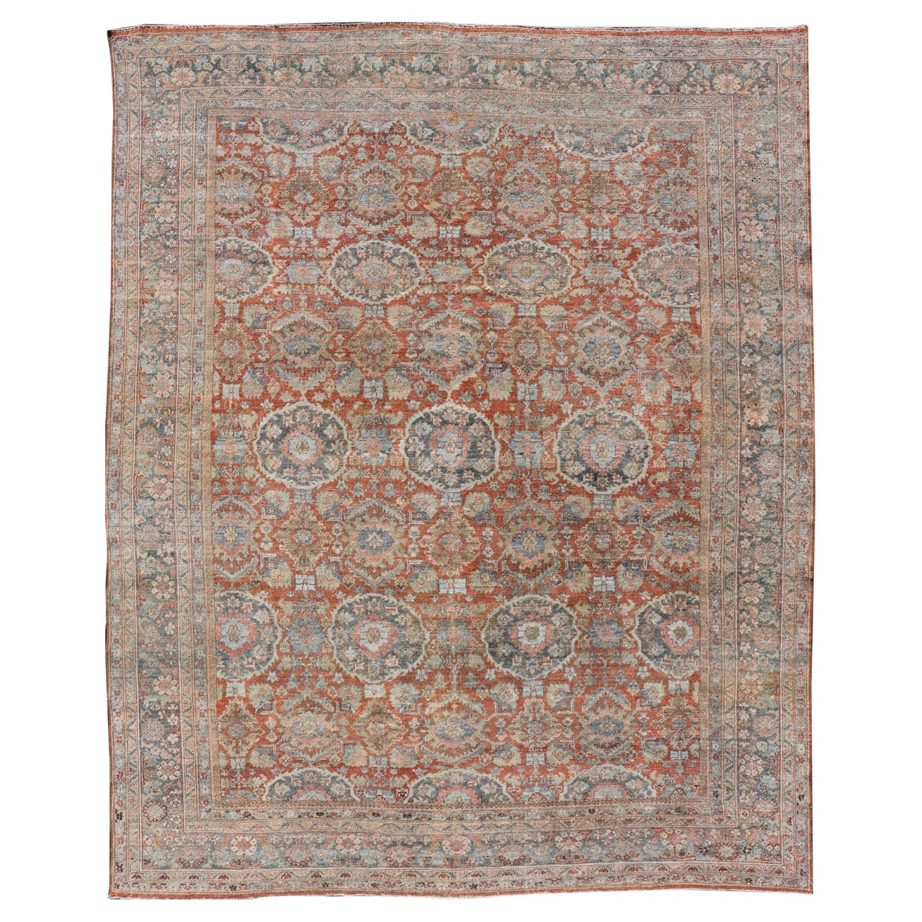Antique Persian Colorful Sultanabad Mahal Rug with All Over Floral Design