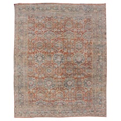 Antique Persian Colorful Sultanabad Mahal Rug with All Over Floral Design