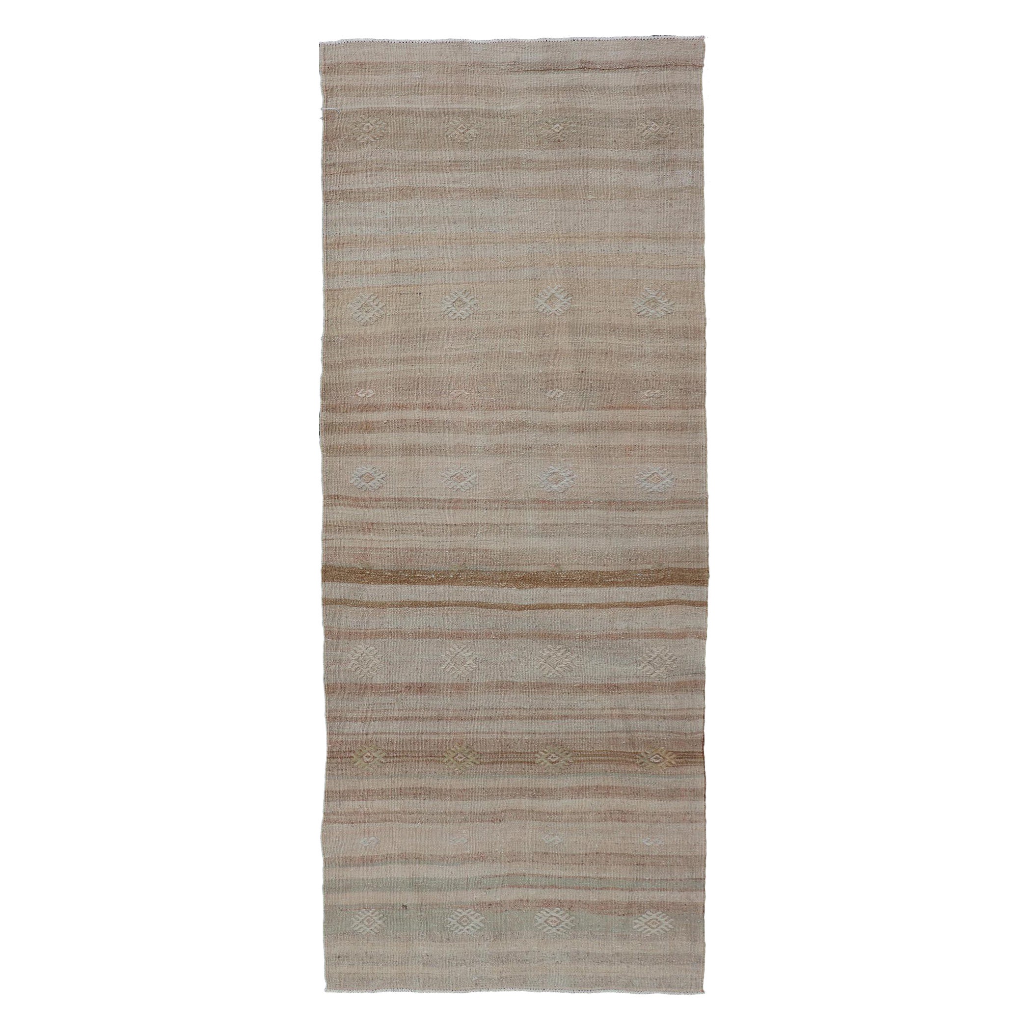 Turkish Vintage Kilim Stripe Runner in Earth Tones 2'5" X6'4" For Sale