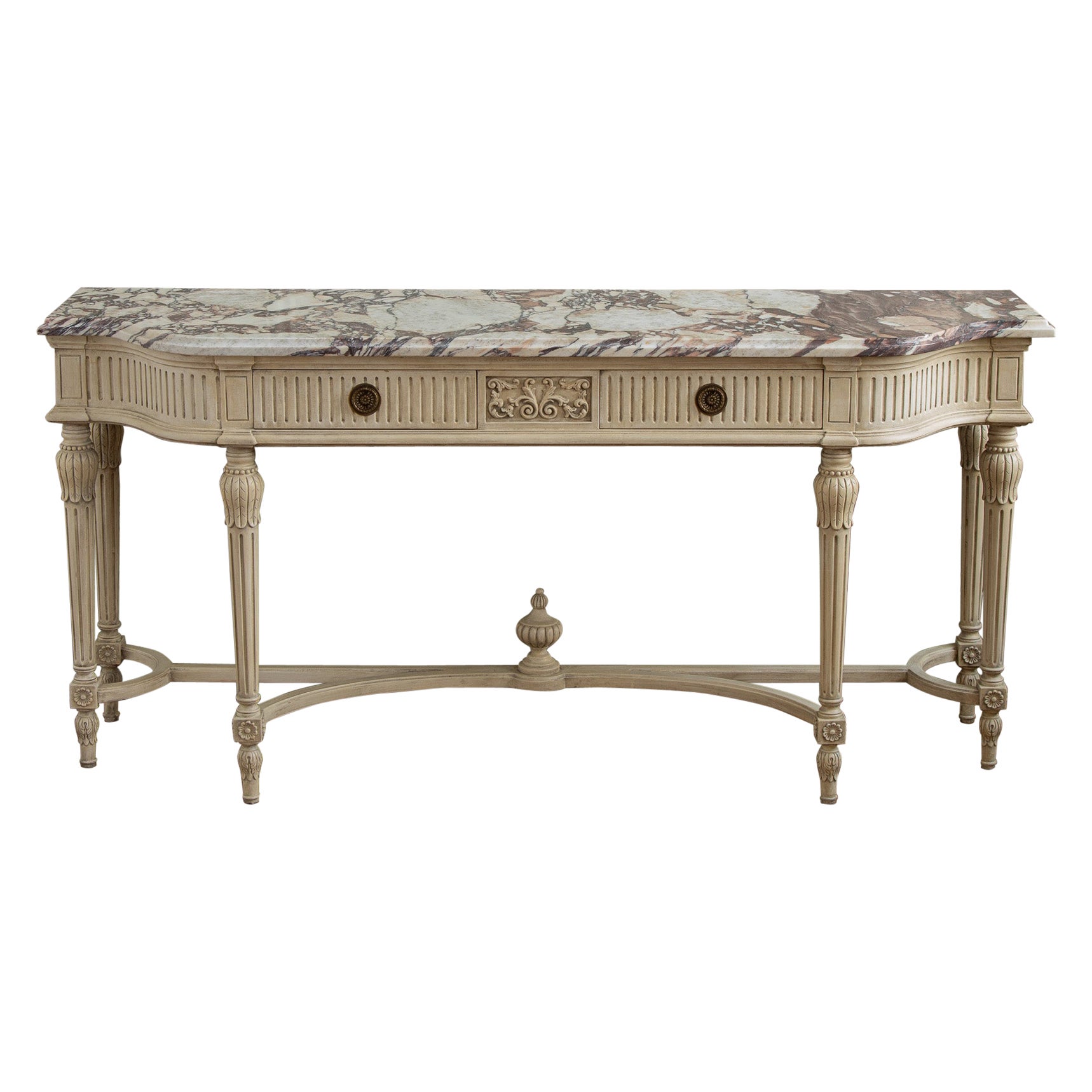 Gustavian Style Console Featuring French Breche Violette Marble For Sale