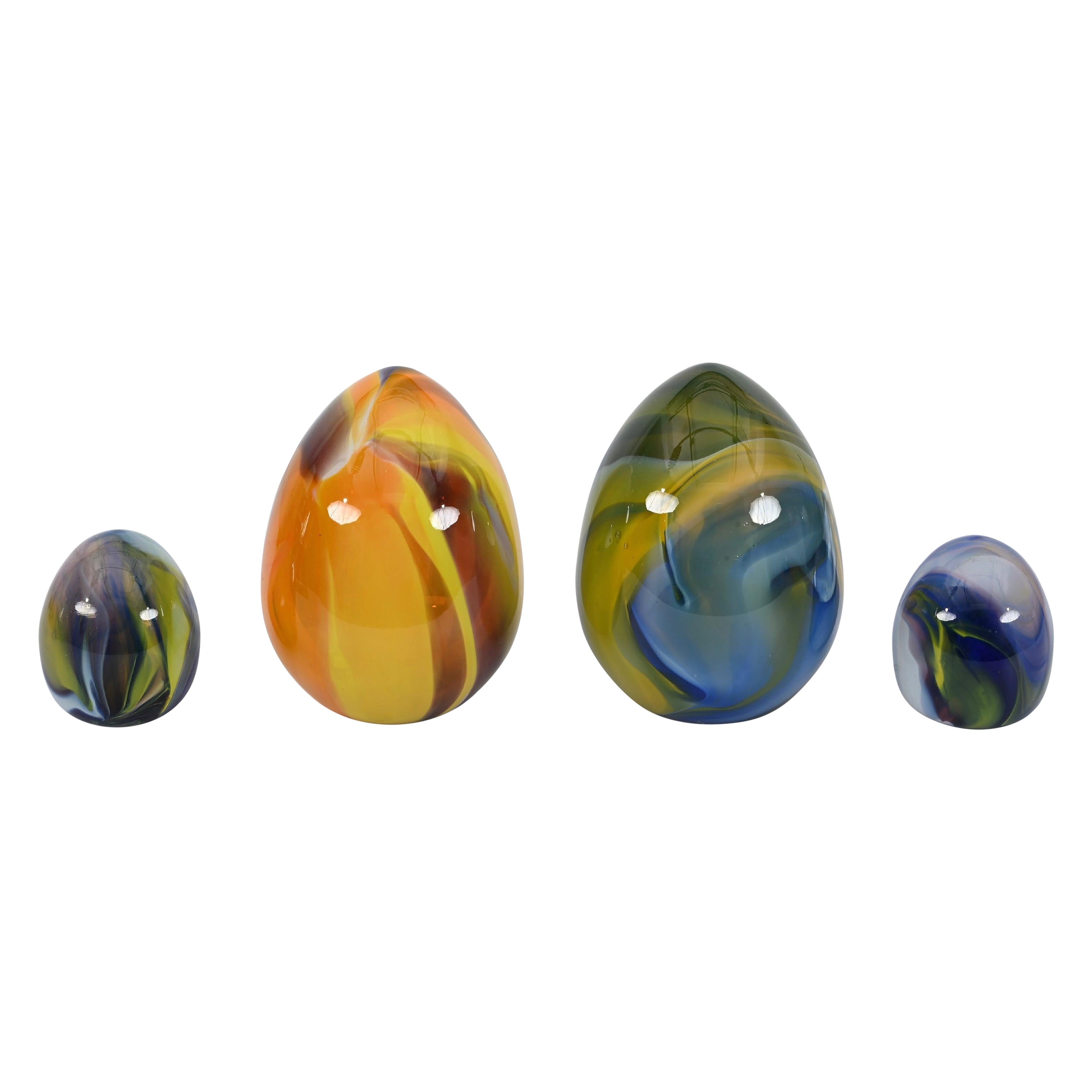 Set of Murano Hand-Blown Colored Glass Eggs, by Archimede Seguso, Italy, 1970s For Sale