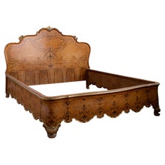 French Louis XV Style Marquetry Bed with Gold Highlights