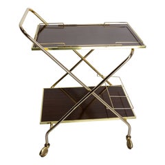 Midcentury Foldable Trolley Chrome and Stratified Wood, circa 1970