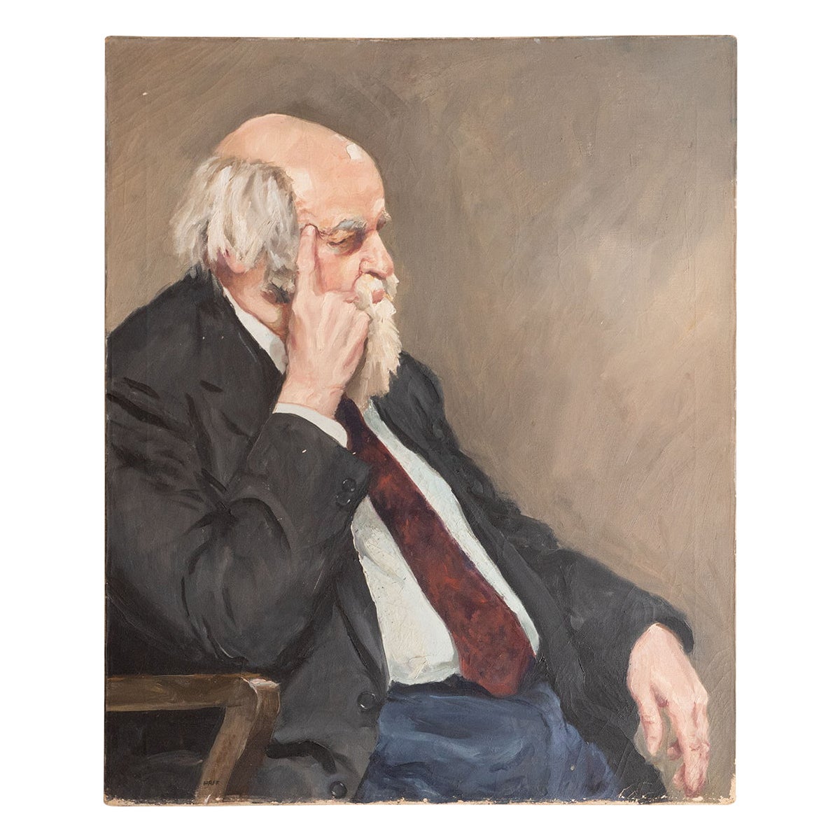 "Pensive Elderly Man" Portrait Oil Painting For Sale