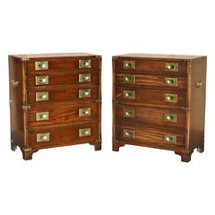 Pair of Harrods Kennedy Military Campaign Chest of Drawers Side End Lamp Tables