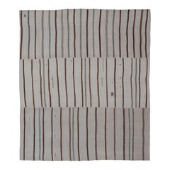 Large Turkish Vintage Flat-Weave in Light Brown and Cream with Stripe Design