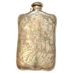 Antique Tiffany Sterling Flask of Equestrian Riding Scene 
