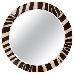 Round Mirror Covered in Zebra Hide
